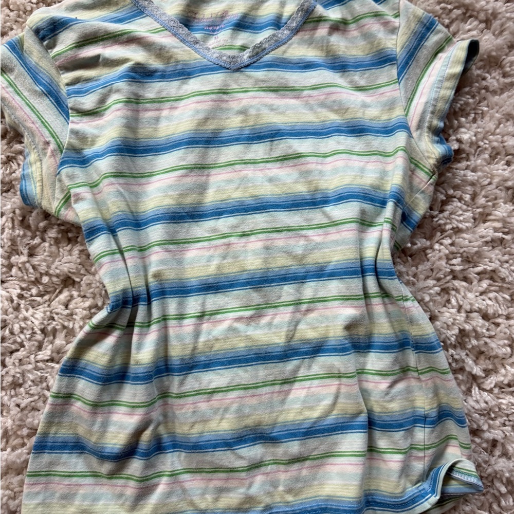 Striped Faded Glory Pastel Spring cute vintage Short Sleeve T-Shirt - Picture 4 of 5